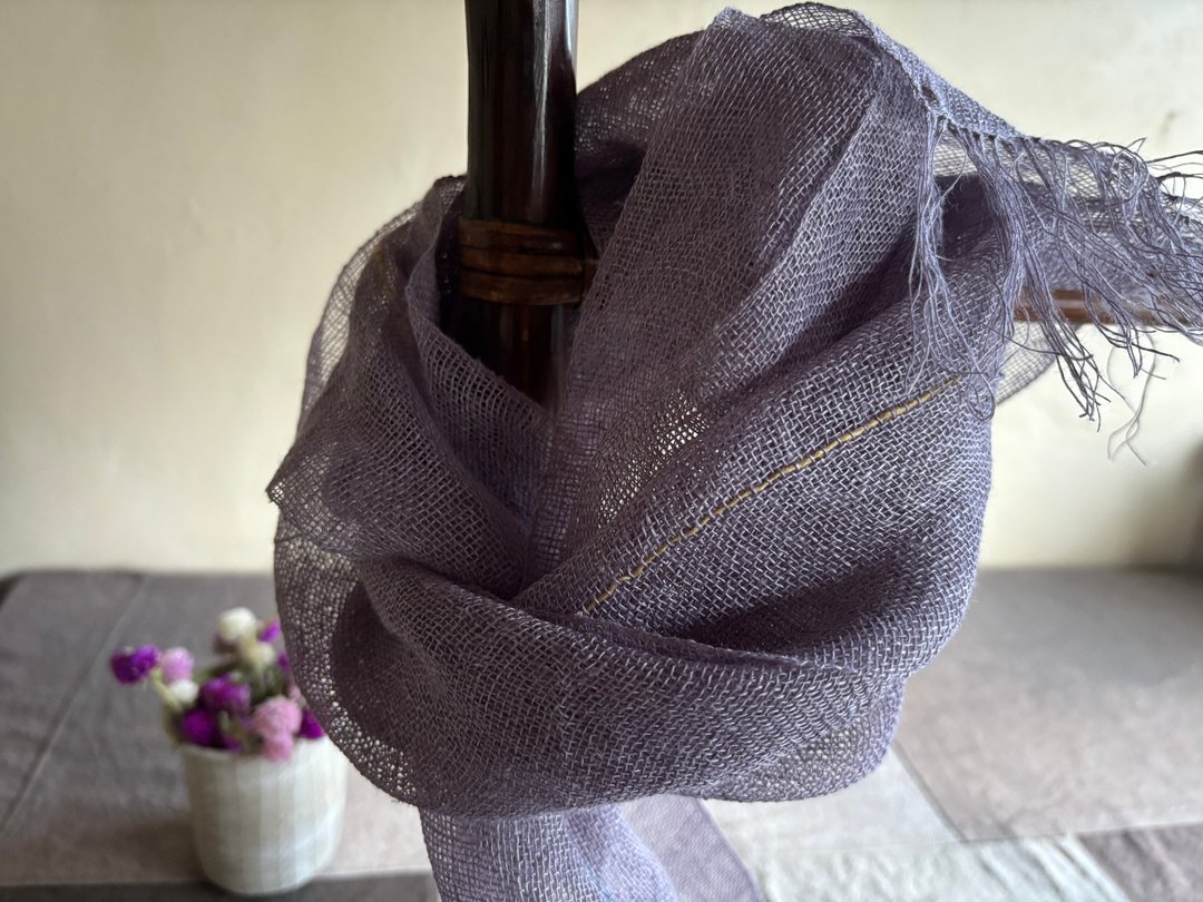 Hand Woven Hemp Stole I - 丝巾 - 棉 紫色
