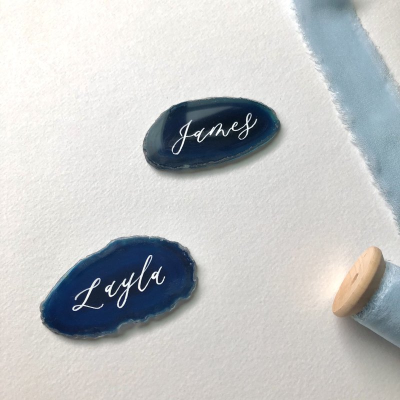 【定制化】手写英文书法 玛瑙石婚礼座位牌/婚礼小物 - 其他 - 宝石 蓝色