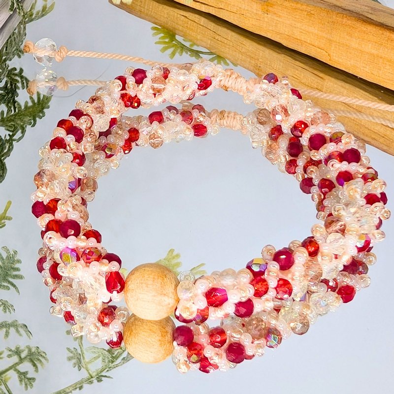 香氛手链 天然红宝石×香木帕罗圣托 凛然华美・随身香氛 - 手链/手环 - 玻璃 红色