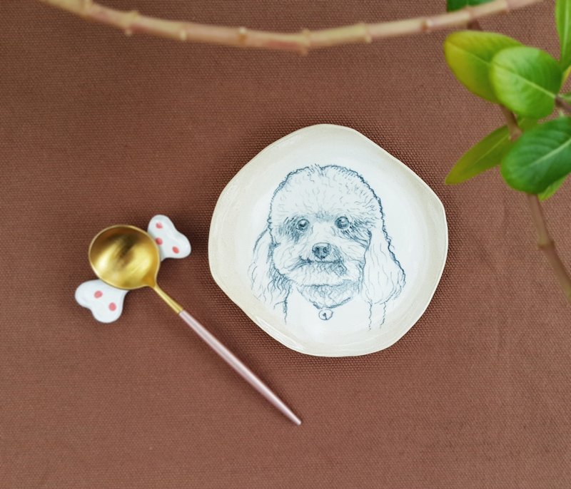 【定制化礼物】InjoyPet 宠物定制-手绘陶瓷盘 4寸手捏不规则盘 - 订制画像 - 陶 
