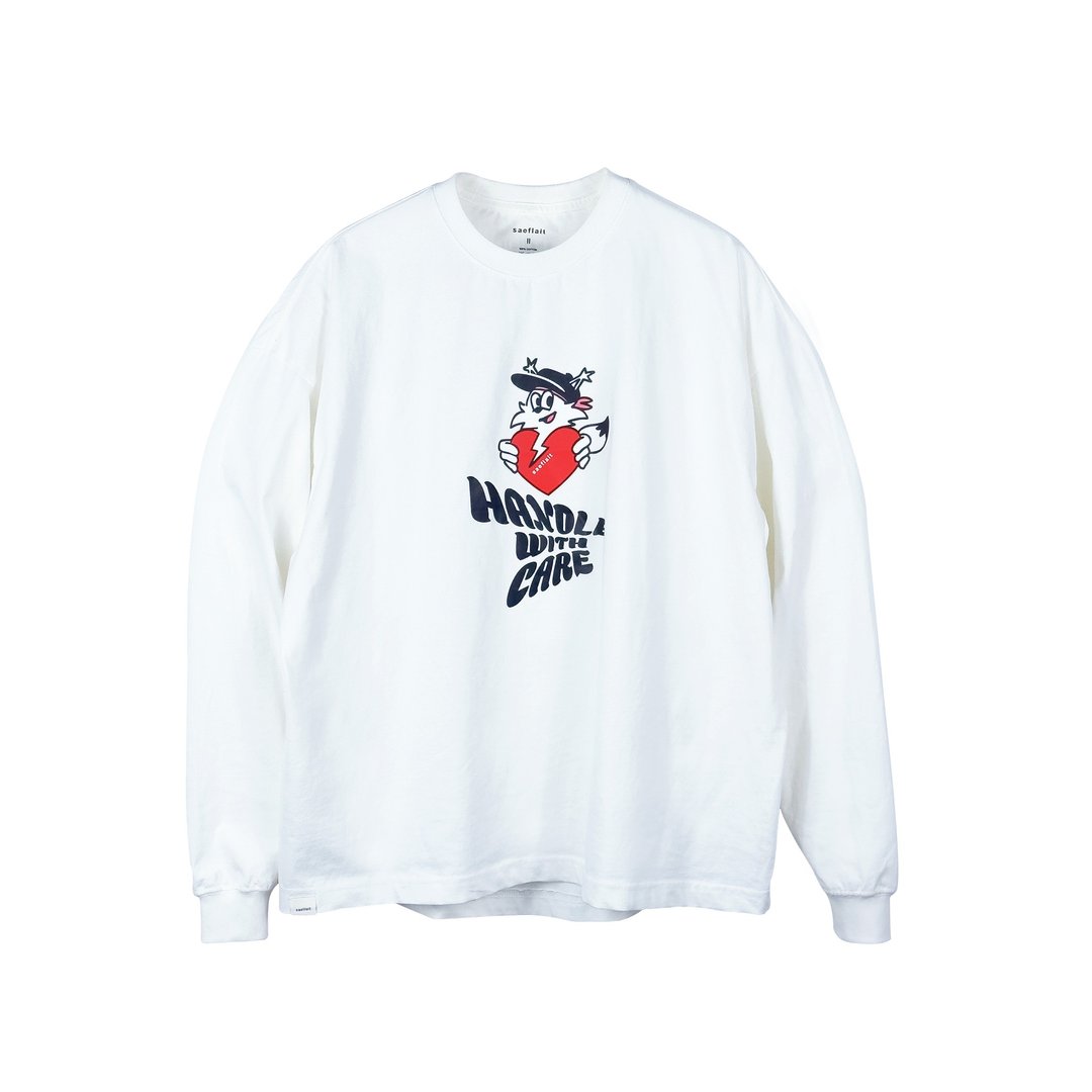 saeflait Long Tee / Handle with care - 男装上衣/T 恤 - 棉 白色