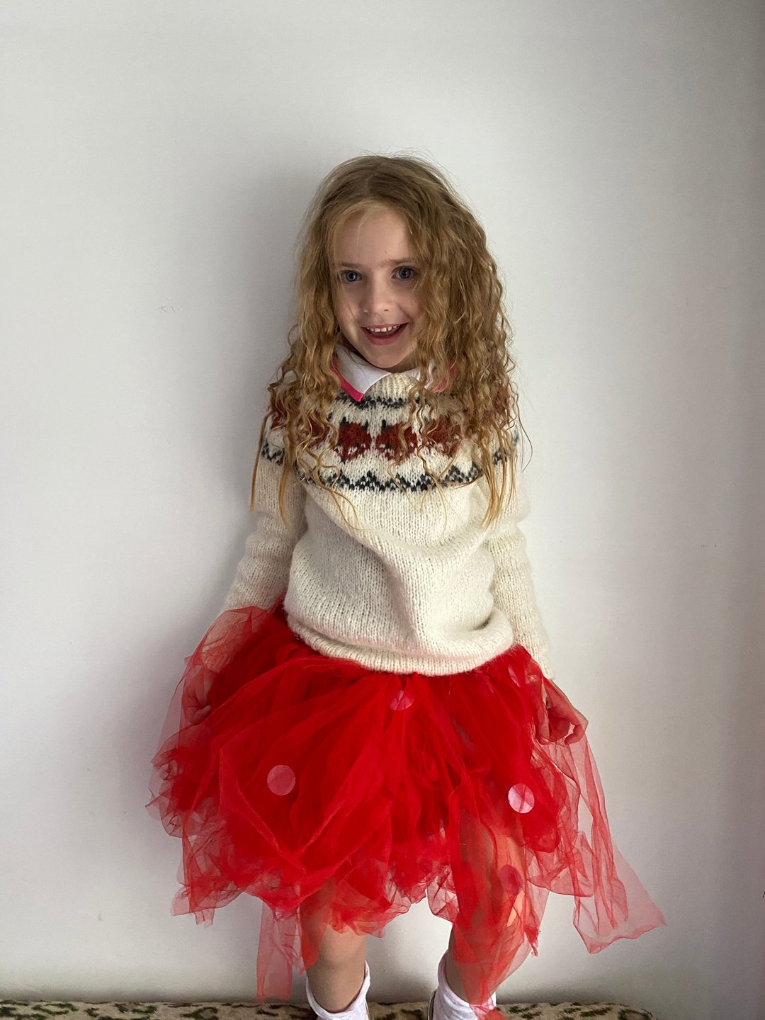 Children's white knitted sweater with foxes - 亲子装 - 羊毛 白色