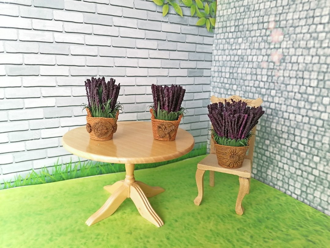 1:12 scale.Lavender in a dollhouse basket. Dollhouse miniature. - 玩偶/公仔 - 其他材质 