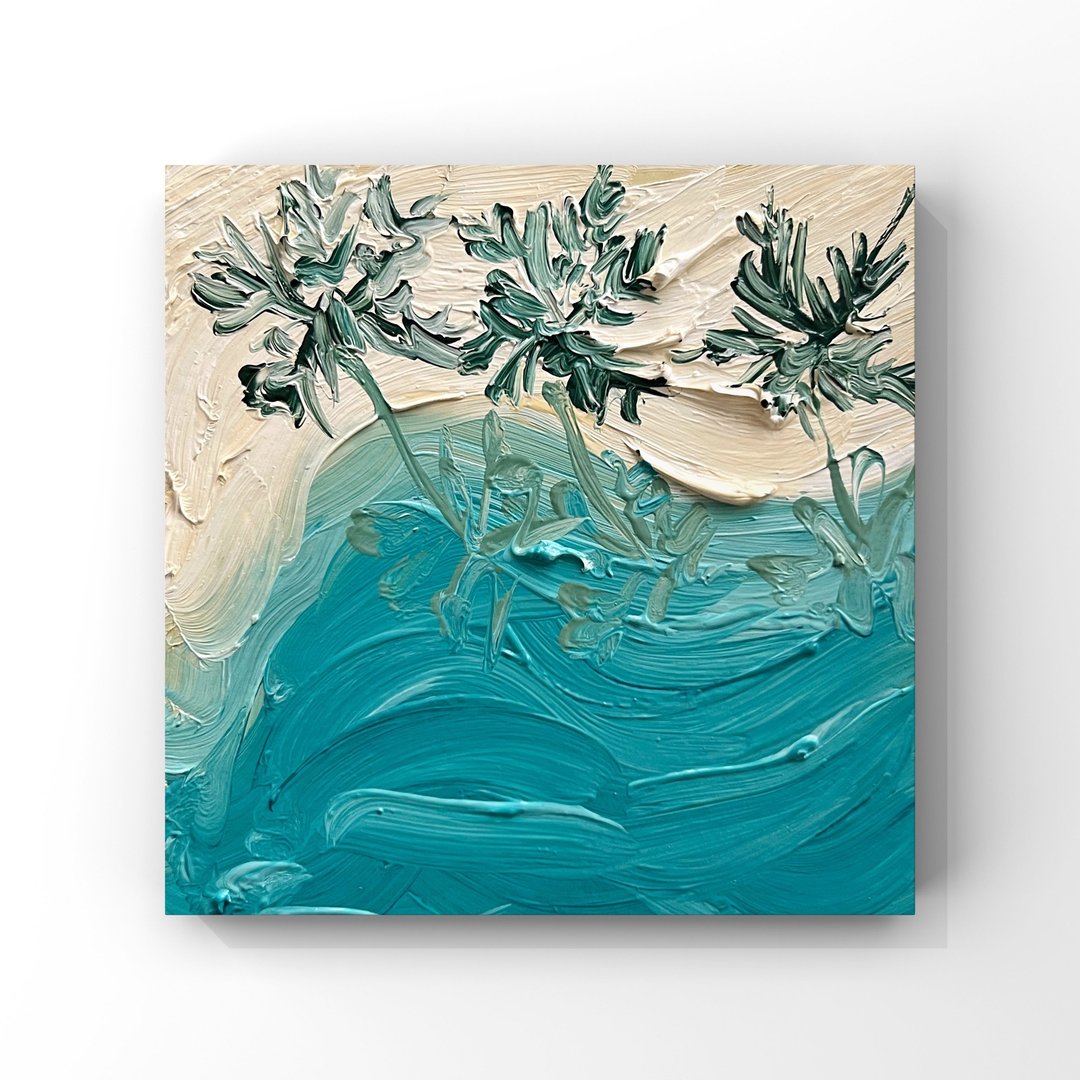 马尔代夫海滩油画棕榈树的顶部视图原创艺术绿松石米色 - 海报/装饰画/版画 - 其他材质 多色