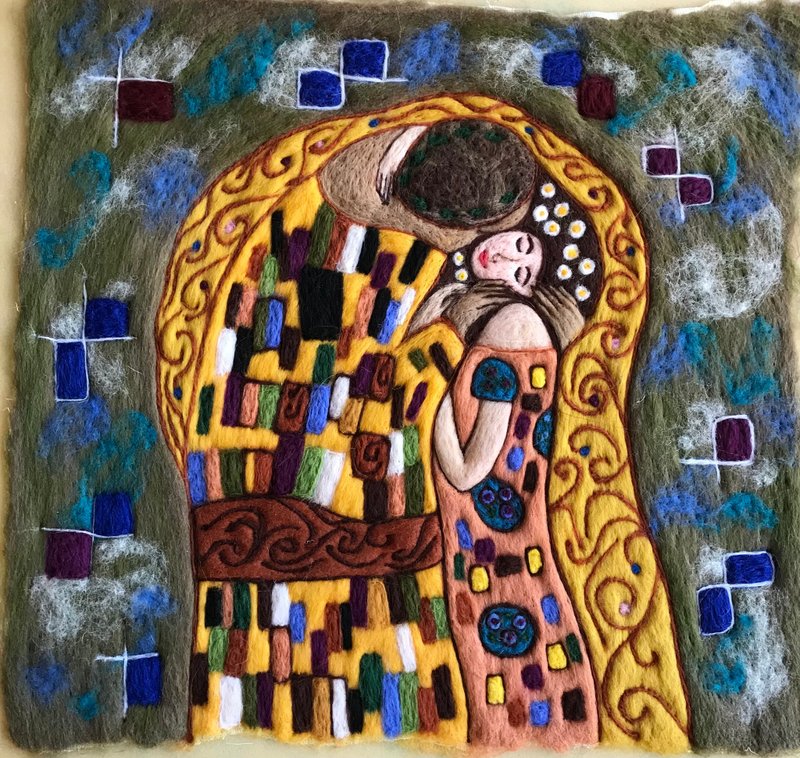 gustav klimt Kiss hand made felted wool art - wall art - 墙贴/壁贴 - 羊毛 多色