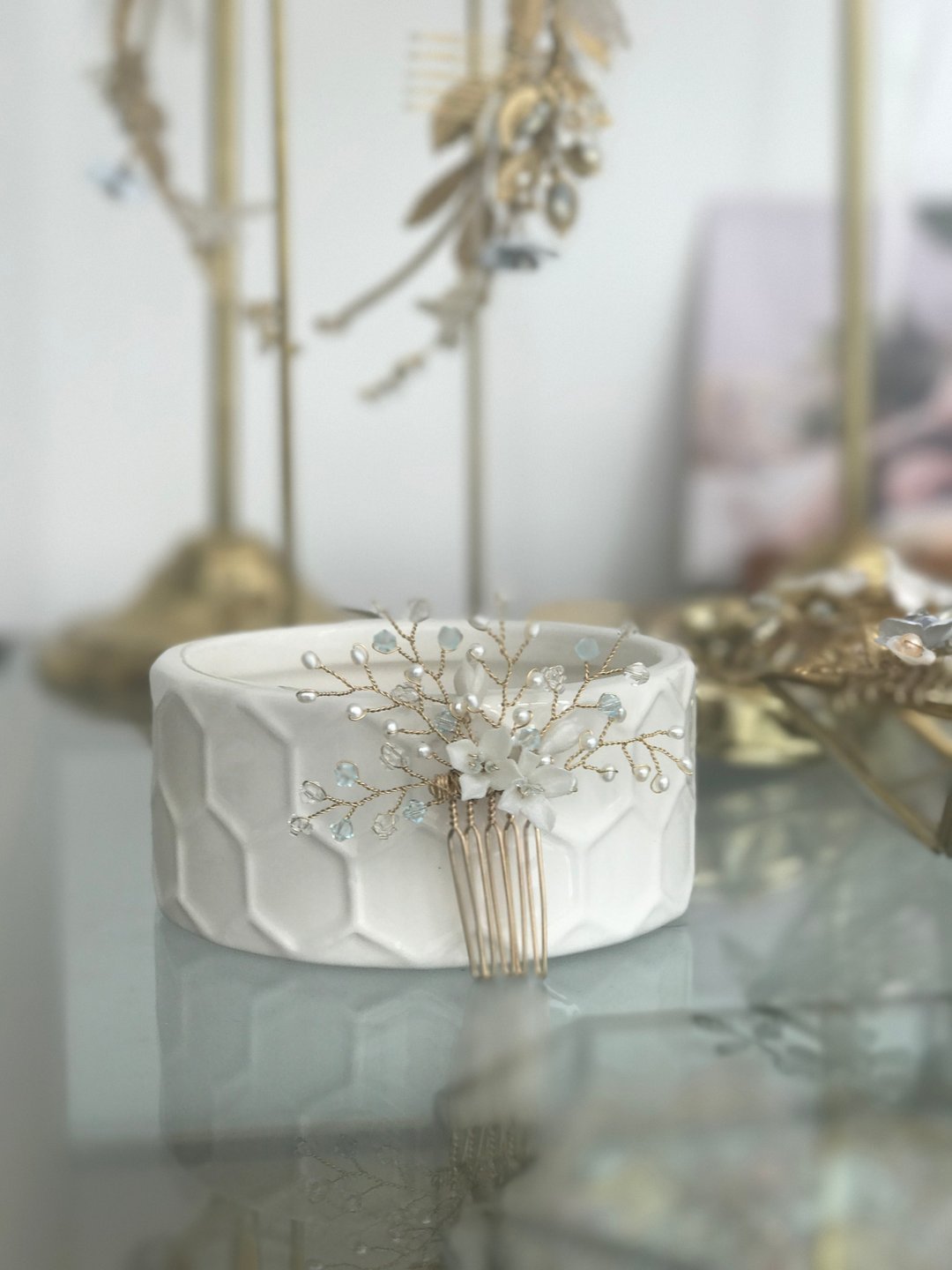 Swarovski 水晶clay flower小发梳 - 发饰 - 宝石 蓝色