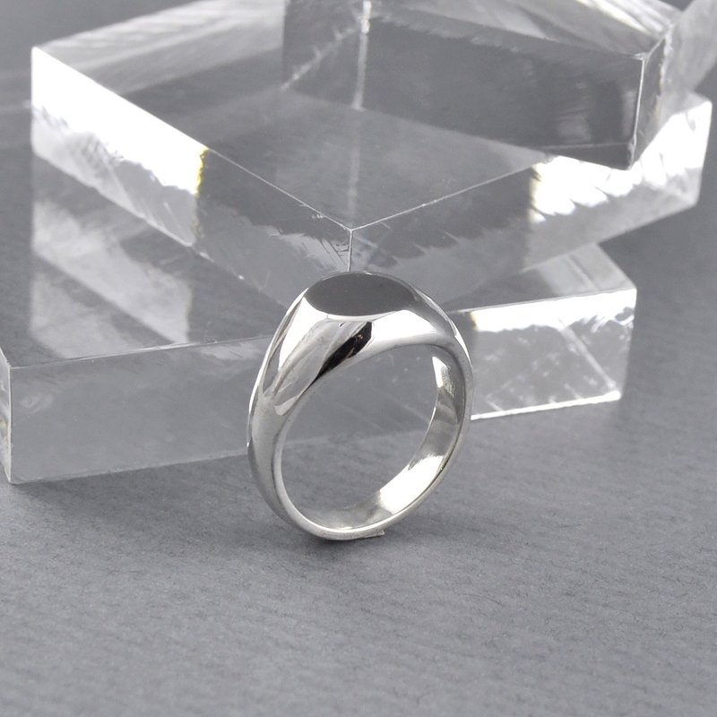 圆形印章戒指 尾戒 925纯银 men's jewelry 男戒 - 戒指 - 纯银 银色