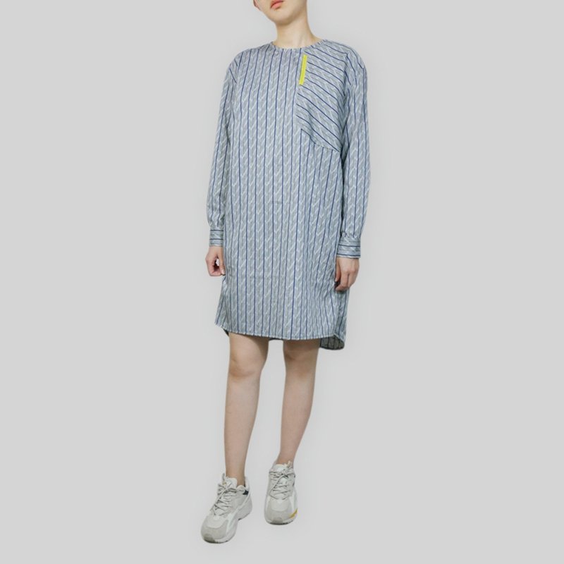 灰色直纹棉料洋装 - 洋装/连衣裙 - 棉．麻 多色