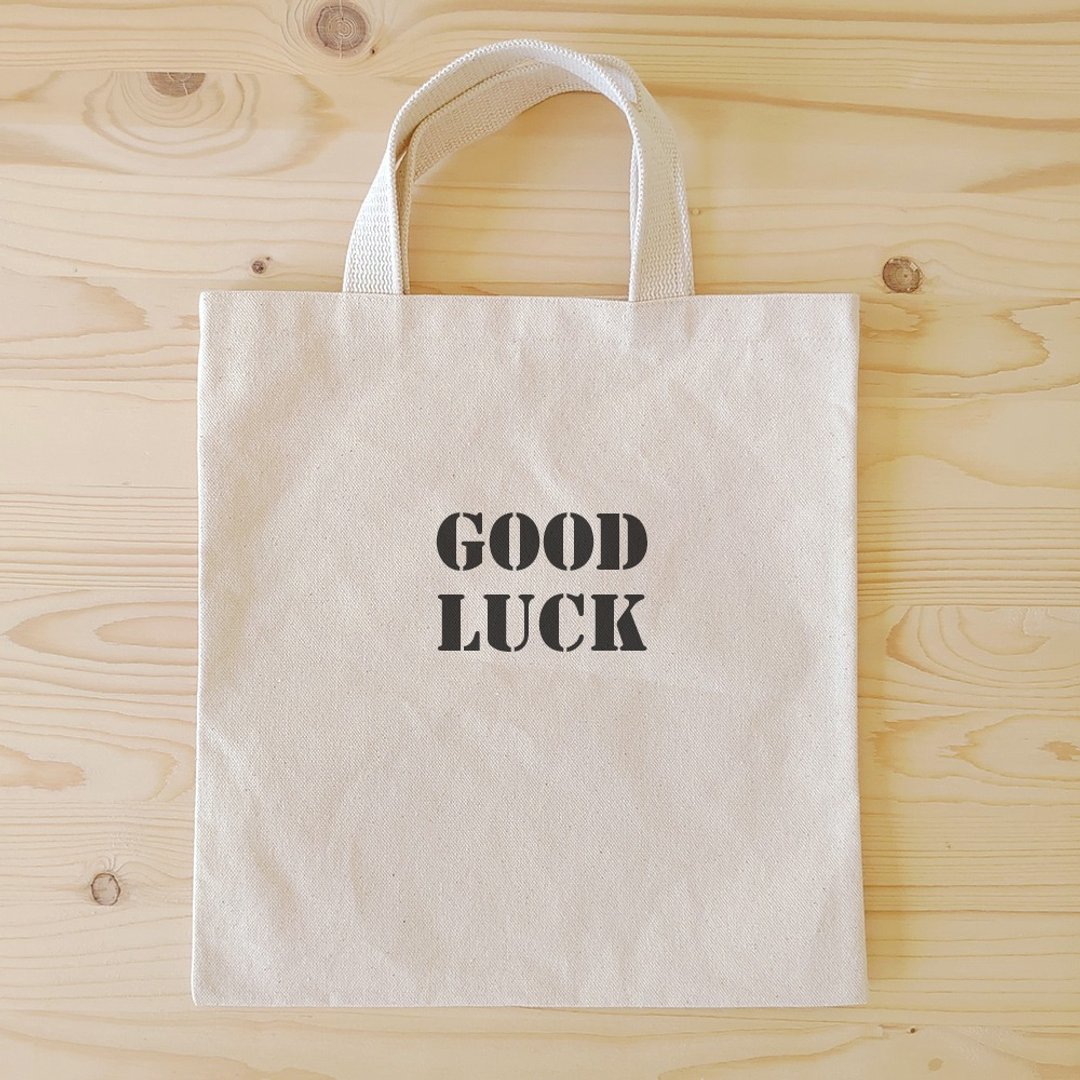 正面能量扁型手提袋/书袋_Good Luck - 手提包/手提袋 - 棉 白色