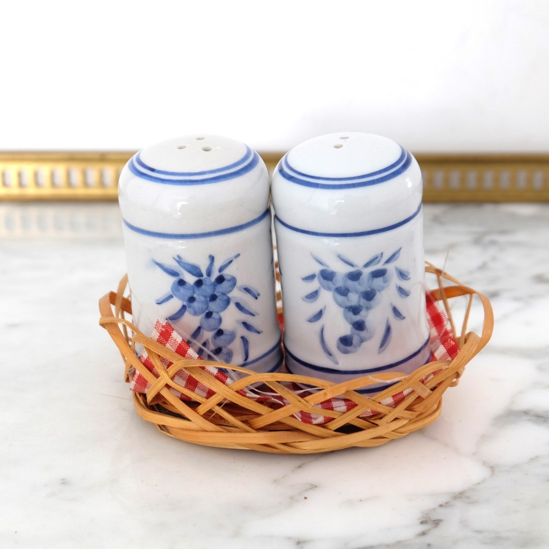 法国复古蓝色葡萄调味料瓶套装 - 调味罐/酱料瓶 - 瓷 白色