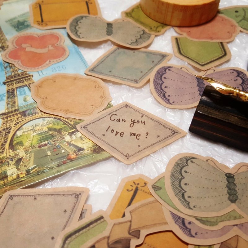 仙女丸手绘复古牛皮贴纸 - 贴纸 - 纸 咖啡色