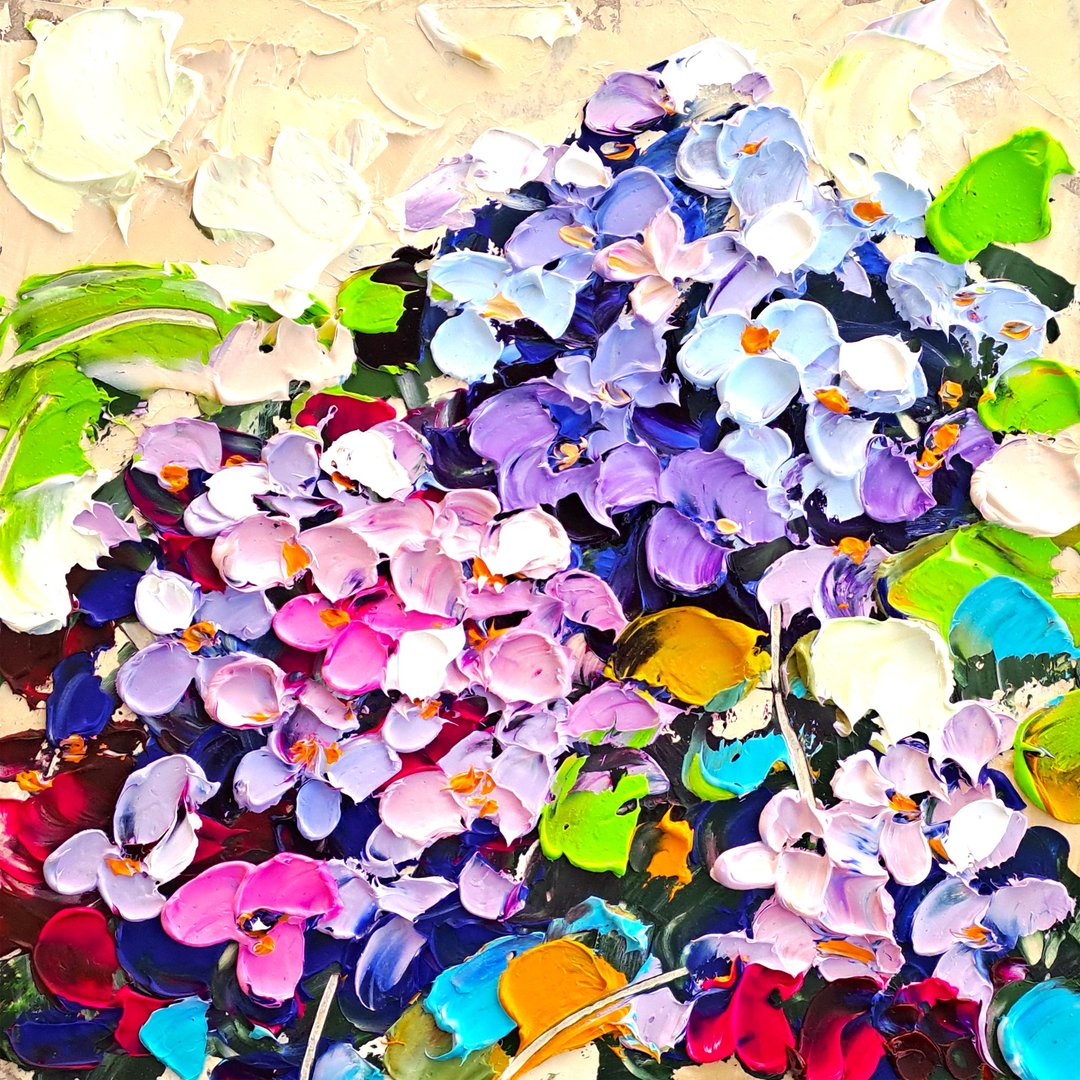 Hydrangea Painting Flowers Original Art Floral Impasto Oil Painting Small Art - 海报/装饰画/版画 - 其他材质 多色