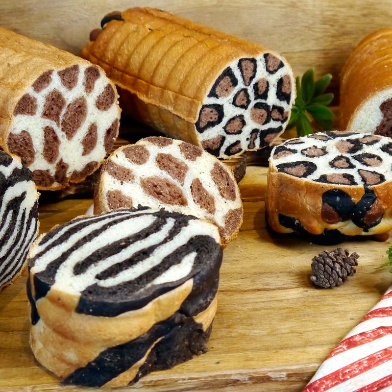 疗愈系动物园造型吐司-斑马、豹纹、长颈鹿、小熊(四图样任选) - 面包/吐司 - 新鲜食材 咖啡色