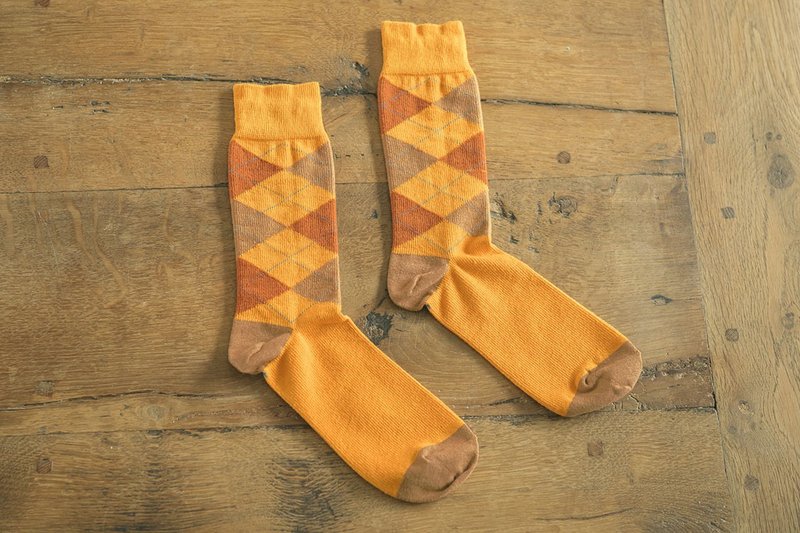 林果良品 苏格兰菱格绅士袜 芥末黄 - 绅士袜 - 棉．麻 黄色