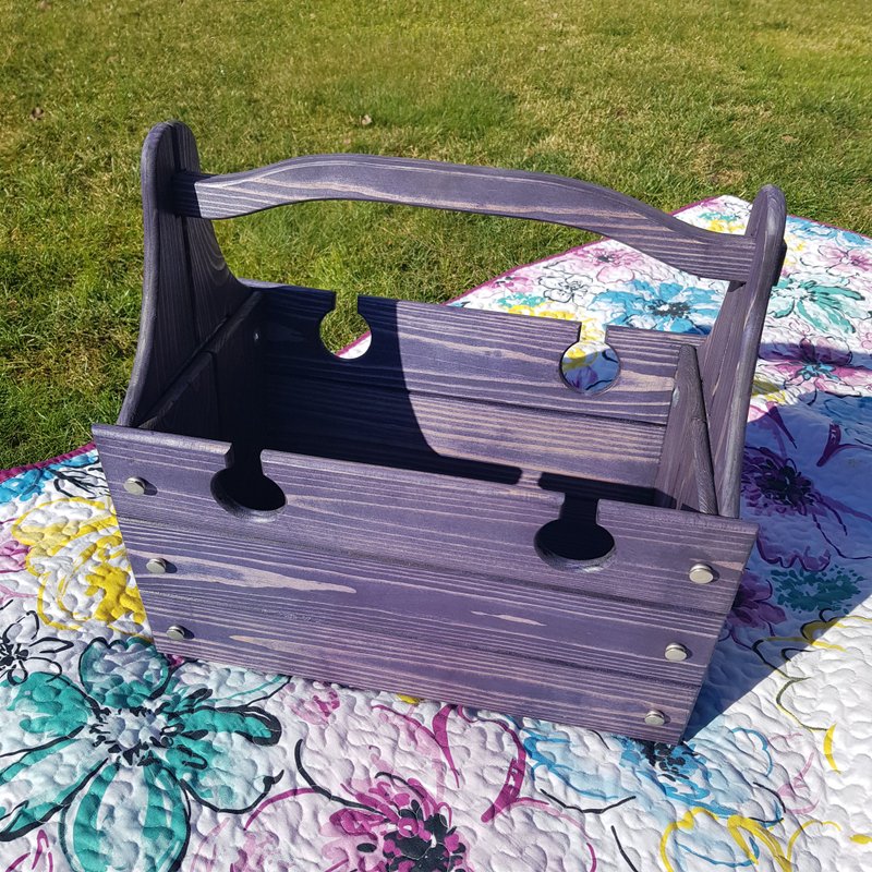 折叠木质野餐篮酒桌野营 2 合 1 紫水晶色 - 露营用品 - 木头 多色