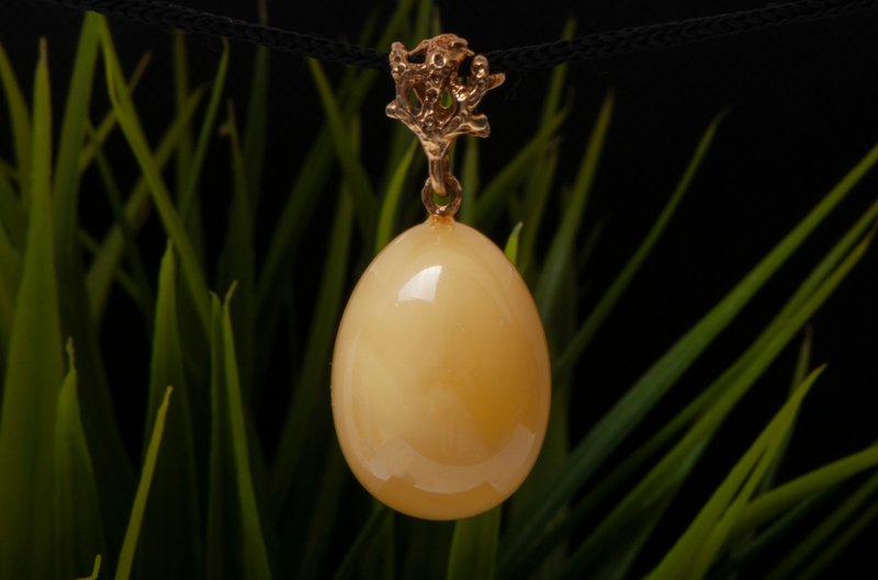 独特的手工制作黄色波罗的海琥珀吊坠  现代银饰项链和乌克兰手 - 项链 - 半宝石 黄色