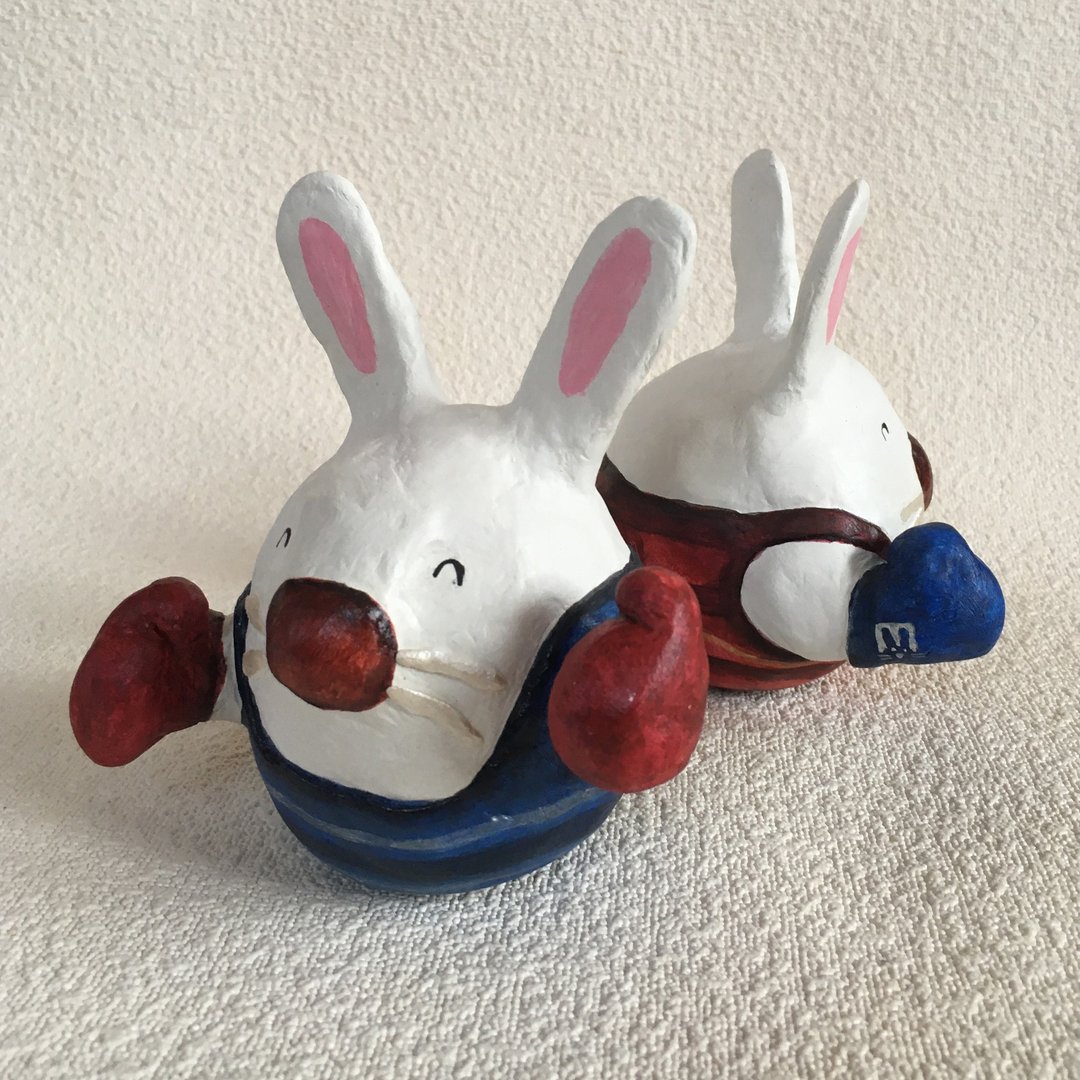 Wobble handcraft dolls / Boxing rabbits ( 1 set = 2 pieces) - 摆饰 - 环保材料 蓝色