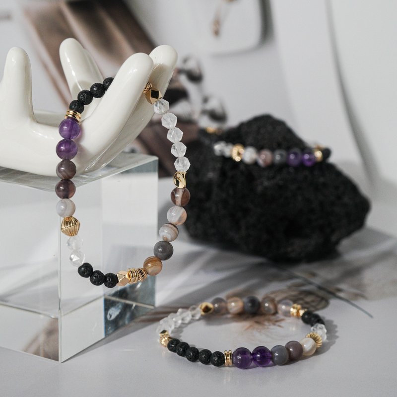 波斯湾玛瑙、紫水晶、火山石、白水晶手链 - 手链/手环 - 水晶 紫色