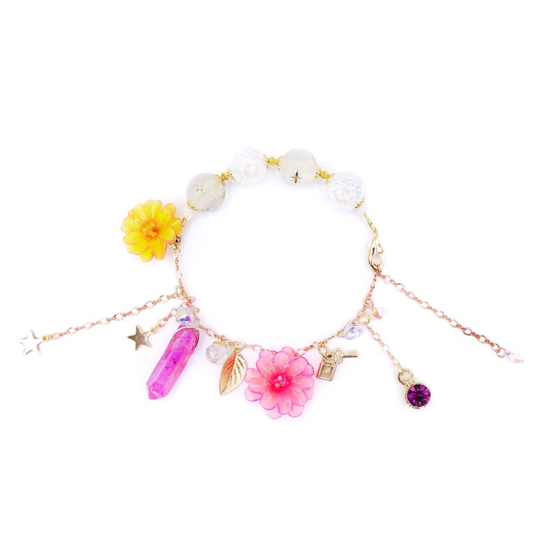 Zinnia : 百日草粉红镀玫瑰金水晶手链 - Pamycarie 手工制作饰品 - 手链/手环 - 粘土 粉红色