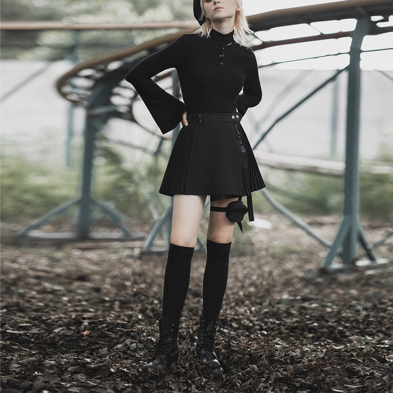 赛博庞克机能腿包百褶裙 - 裙子 - 其他材质 黑色