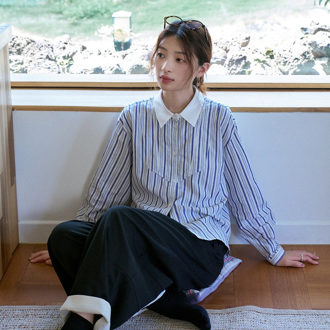 蓝色条纹衬衫|衬衫|秋款|Sora-1596 - 女装衬衫 - 棉 