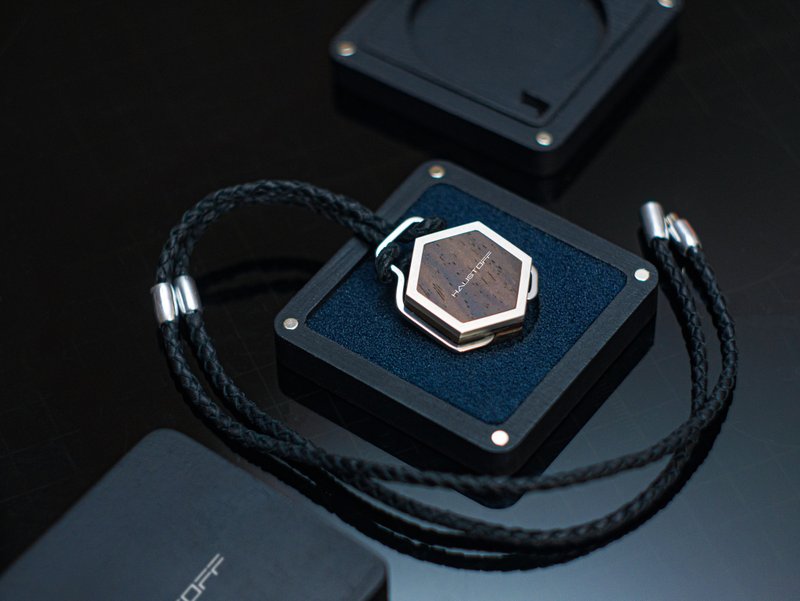 Titanium and Ironwood Necklace, Titanium Pendant on Leather cord - 项链 - 木头 银色