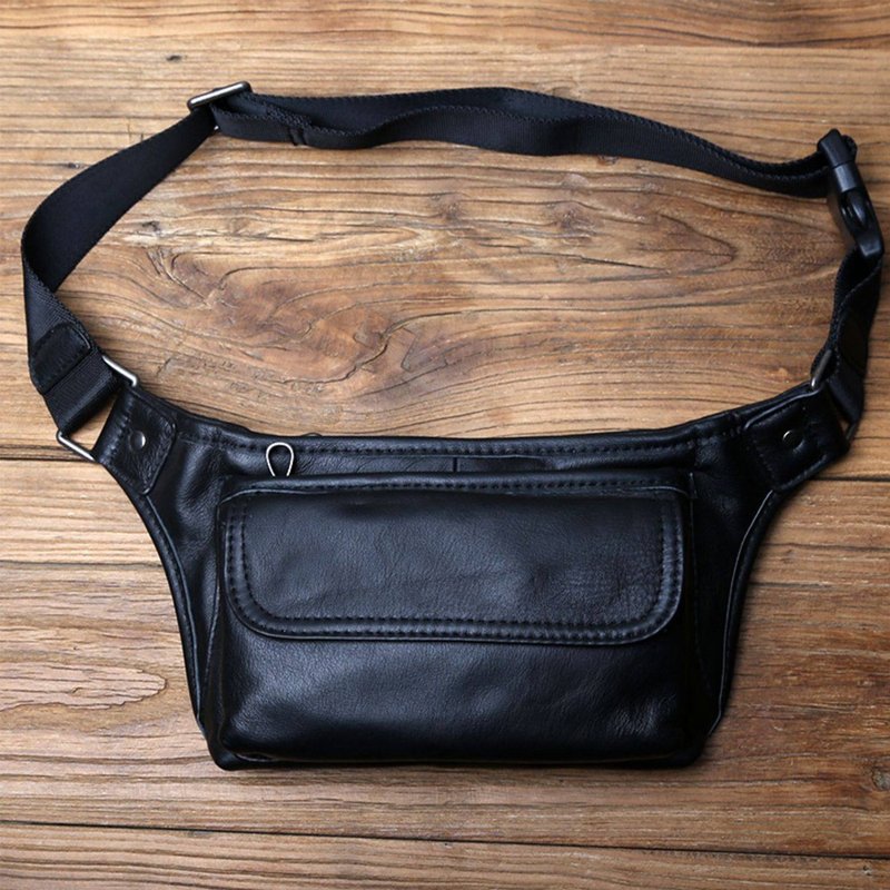 牛皮男士胸前包 休闲斜挎包 手机腰包 - 侧背包/斜挎包 - 真皮 咖啡色