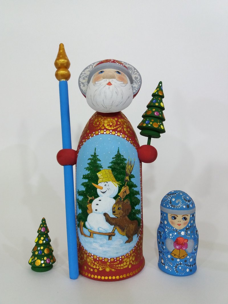 圣诞老人-木制matryoshka23,5sm9.25inc手绘丙烯酸涂料 - 其他 - 木头 多色