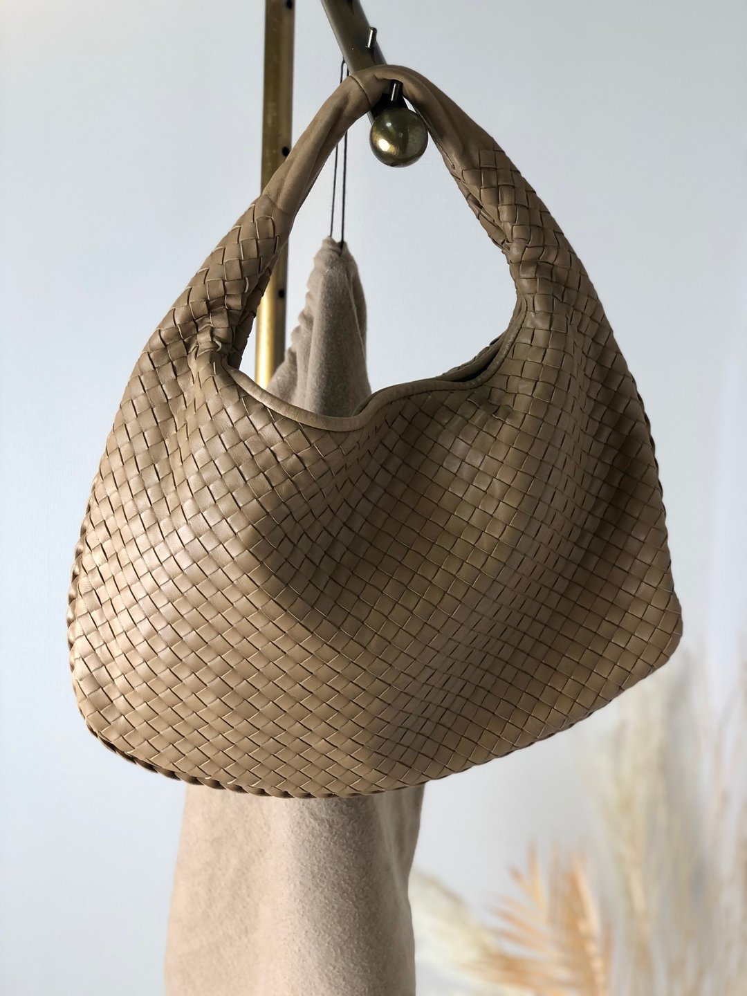 【日本直运，名牌二手包装】Bottega Veneta Hobo 单肩包 米色皮革 复古 kub3pm - 侧背包/斜挎包 - 真皮 咖啡色