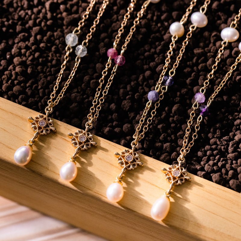 【诞生石・9 - 12月】水晶项链 │ 葡萄石・红碧玺・坦桑石・萤石 - 项链 - 宝石 多色