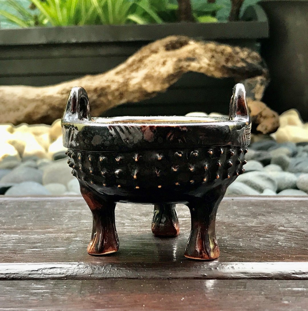 黑铜釉彩鼎陶器 招财进宝 烛台 居家摆件 仿古迷你古鼎 礼物 艺术品 - 摆饰 - 陶 多色