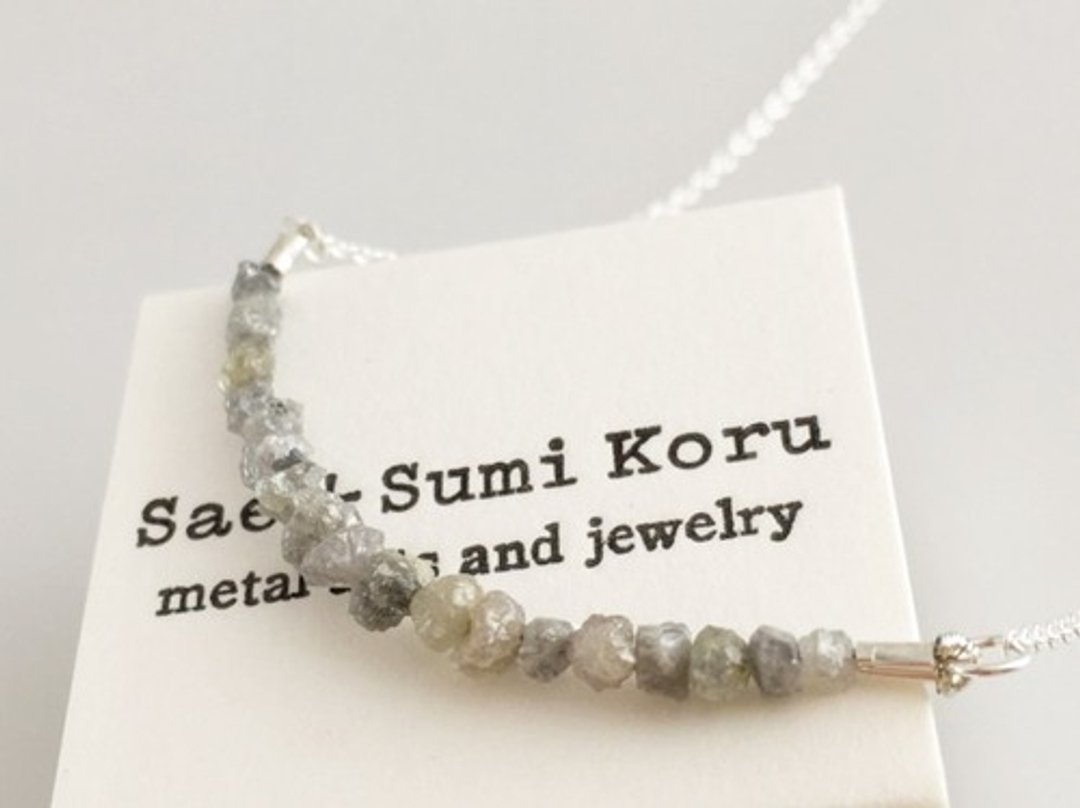 Natural diamond rough silver necklace - 项链 - 其他金属 