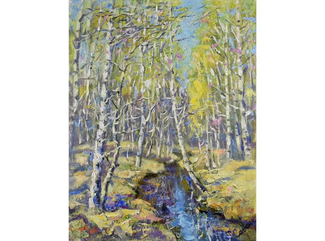 Birch Painting Landscape Original Art Spring Plein Air Artwork Canvas Impression - 海报/装饰画/版画 - 其他材质 