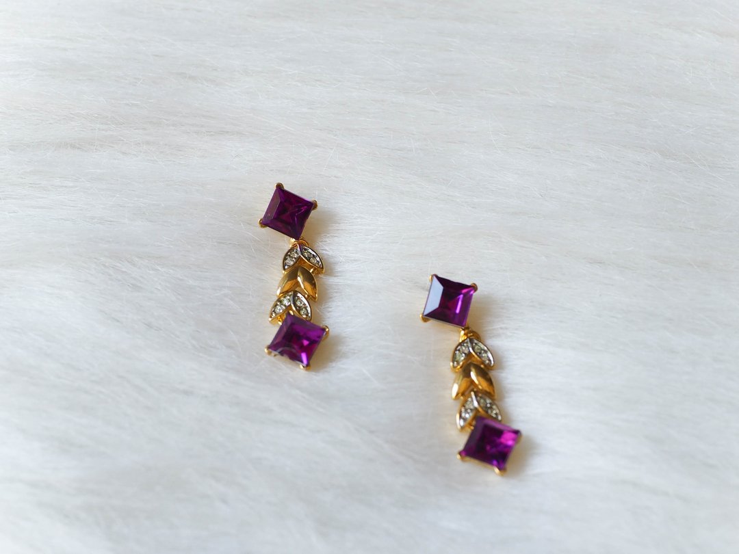 柔风质调浅紫春和时光 古董珠宝耳针式饰品耳环piercing earrings - 耳环/耳夹 - 其他金属 紫色