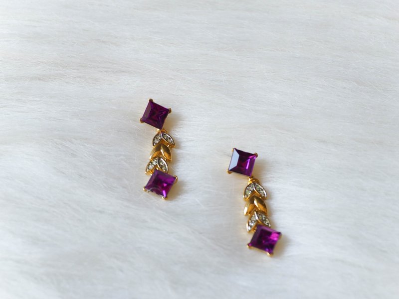 柔风质调浅紫春和时光 古董珠宝耳针式饰品耳环piercing earrings - 耳环/耳夹 - 其他金属 紫色