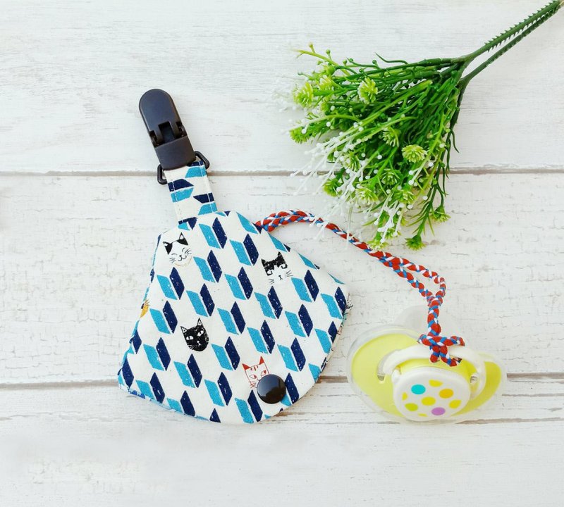 【奶嘴袋】和风猫咪 - 围嘴/口水巾 - 棉．麻 蓝色