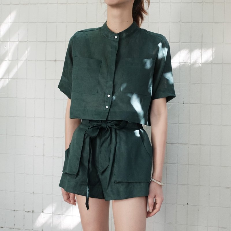 Weekender Set (Pine) - 背带裤/连体裤 - 棉．麻 绿色