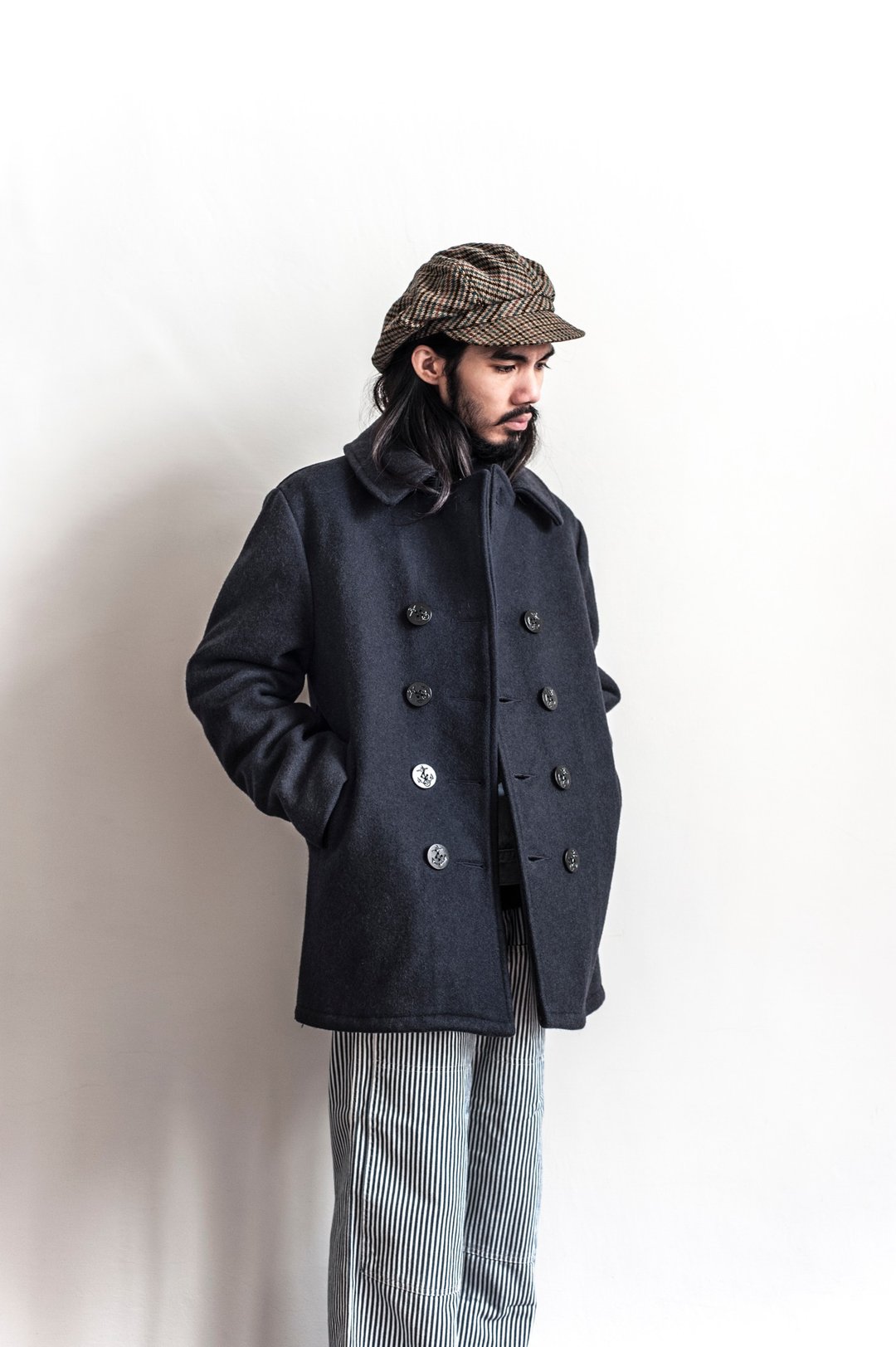 Vintage SCHOTT N.Y.C 深蓝色古着海军外套 - 男装外套 - 羊毛 蓝色