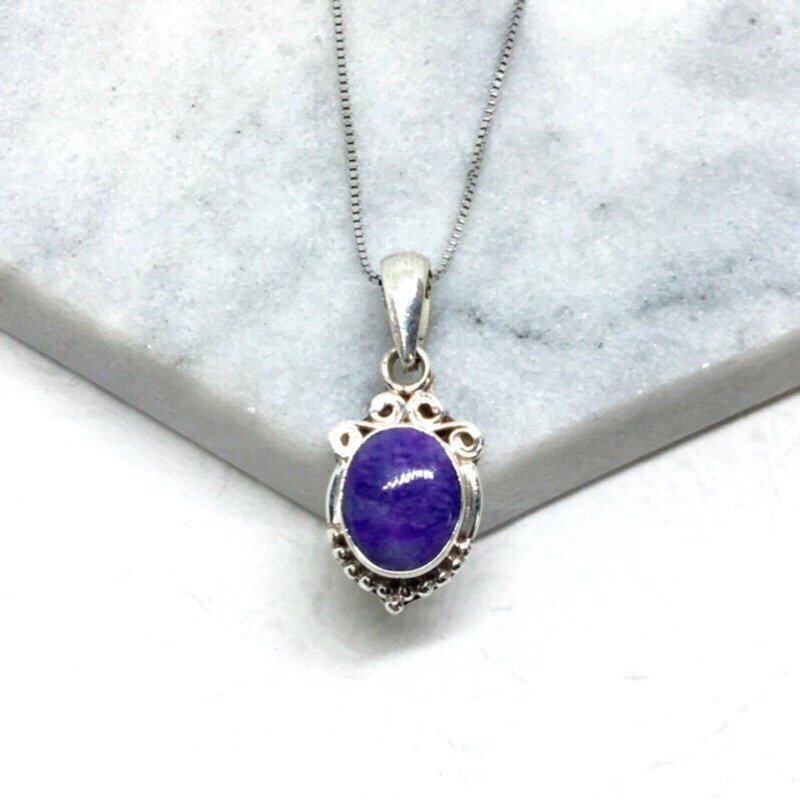 舒俱徕石925纯银异国典雅风格项链 尼泊尔手工镶嵌制作 - 项链 - 宝石 紫色
