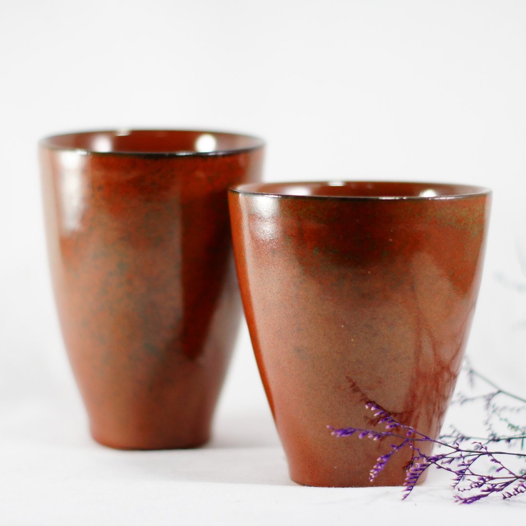 (展示品)铁红手握杯,咖啡杯,茶杯,水杯-容量约250,220ml - 茶具/茶杯 - 陶 红色