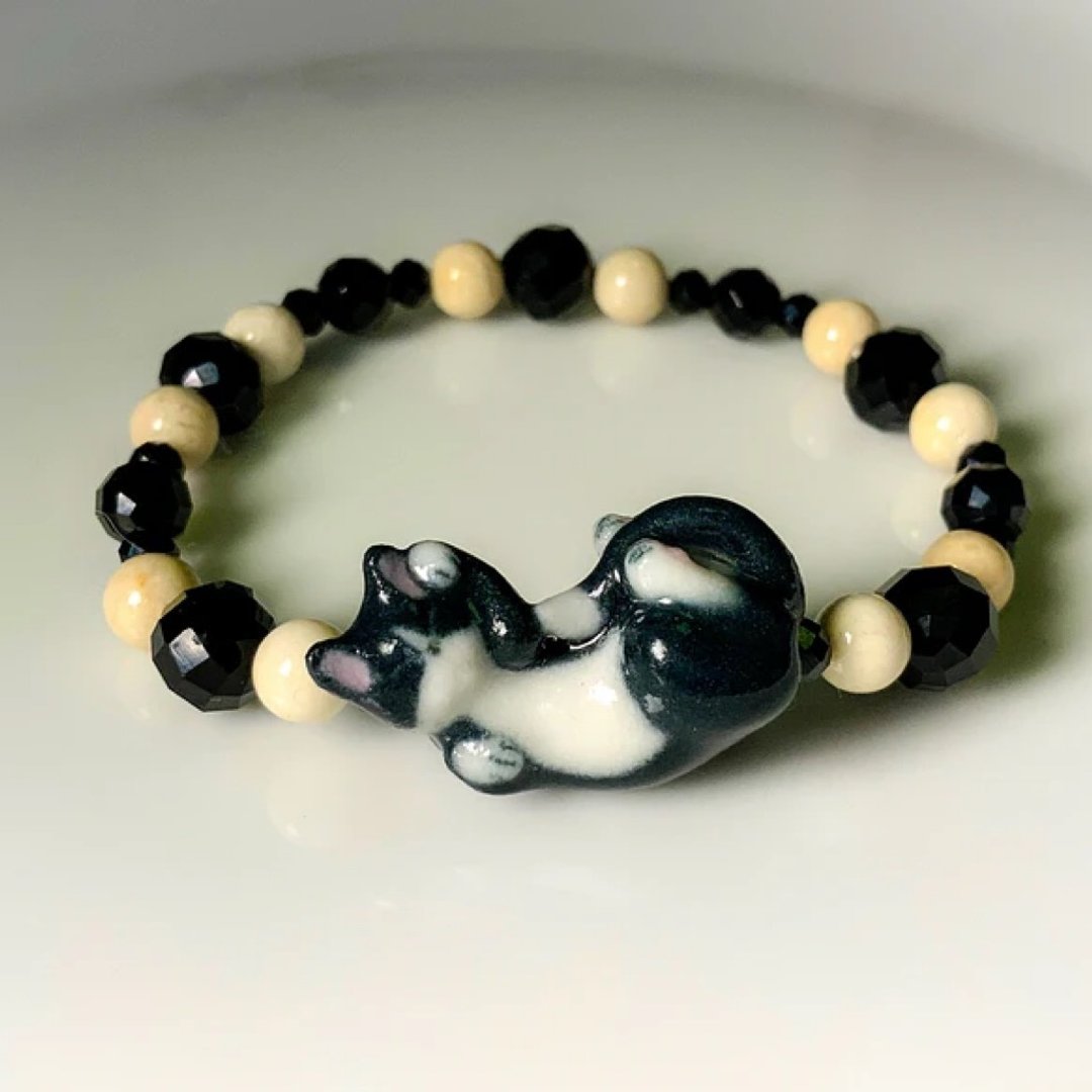 Made-to-order Invitation black and white Hachiware cat bracelet - 手链/手环 - 塑料 黑色