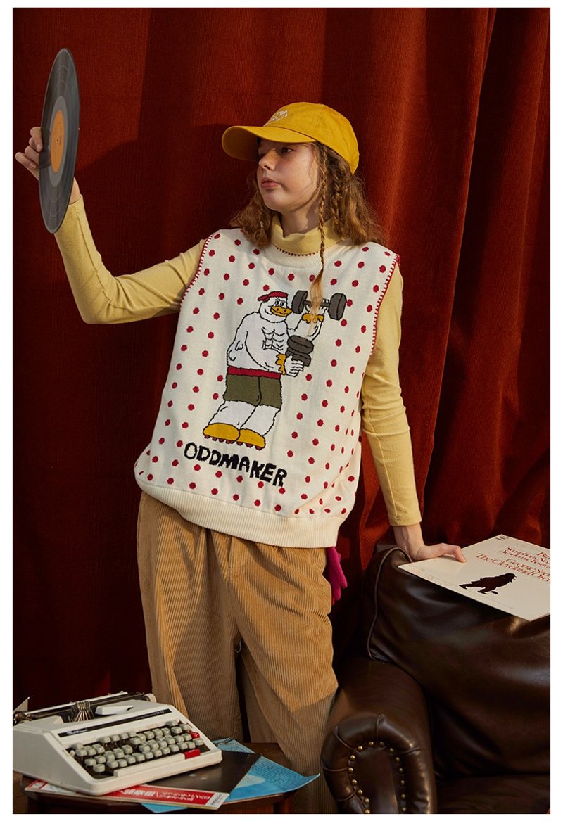 odd maker 大力鸭波点圆领毛衣背心女外搭坎肩短款针织马甲慵懒风 - 女装针织衫/毛衣 - 棉．麻 