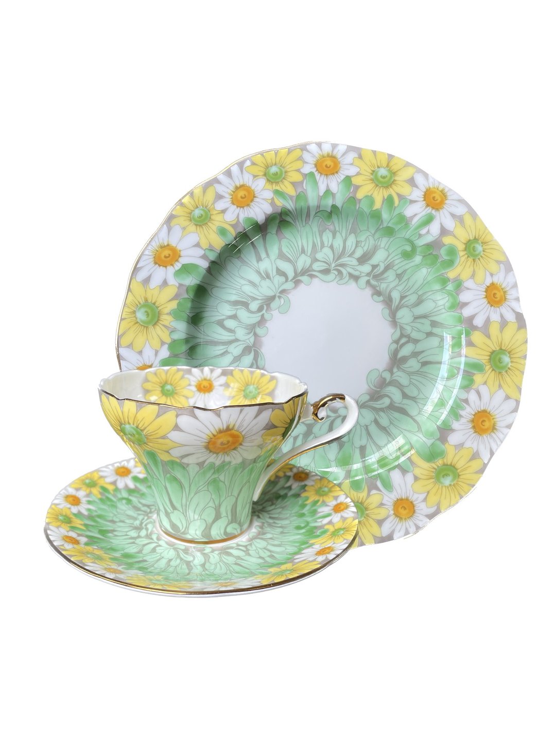 英国Aynsley 雏菊系列 组合优惠价 骨瓷小蛮腰咖啡杯盘组+餐盘 - 茶具/茶杯 - 瓷 黄色