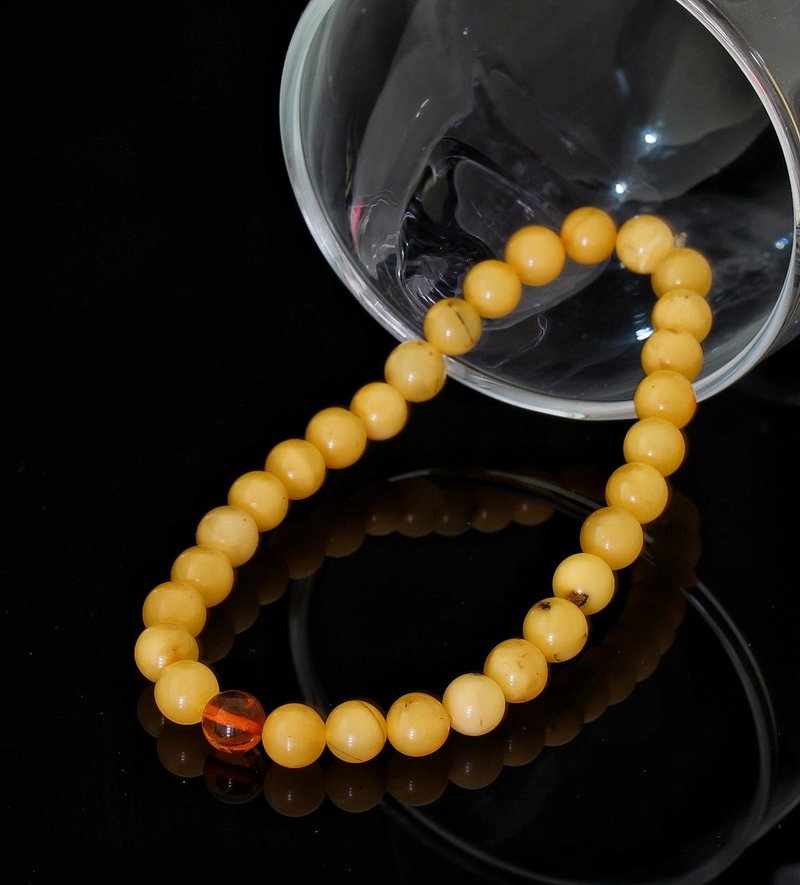 俄料白花蜜腊 6mm 手链 ( Natural Baitic Amber 6mm Bracelet ) - 手链/手环 - 宝石 