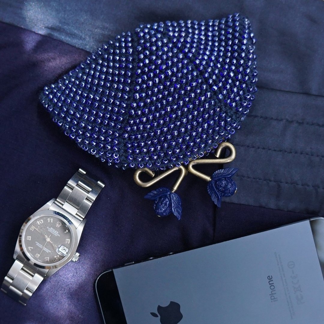 Ba-ba handmade Beads crochet pouch No.1465 - 化妆包/杂物包 - 其他材质 蓝色