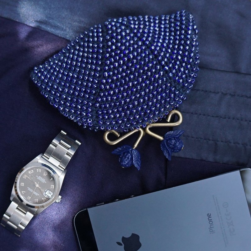 Ba-ba handmade Beads crochet pouch No.1465 - 化妆包/杂物包 - 其他材质 蓝色