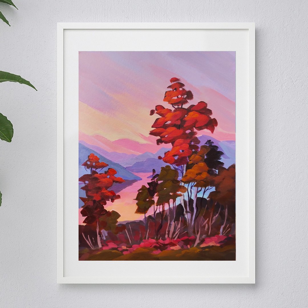 原画。 山上的日出。 自然墙艺术。 - 墙贴/壁贴 - 纸 