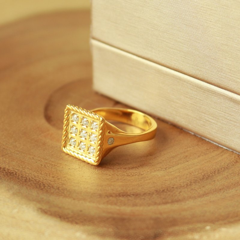 Moissanite Diamond With Signet Ring 18k Gold Plate - 戒指 - 宝石 金色