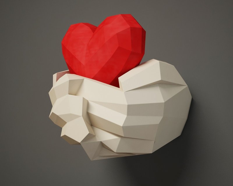 Paper craft Hands with Heart, Papercraft 3D wall decor, DIY, DIGITAL TEMPLATE - 线上课程/教学影片 - 其他材质 