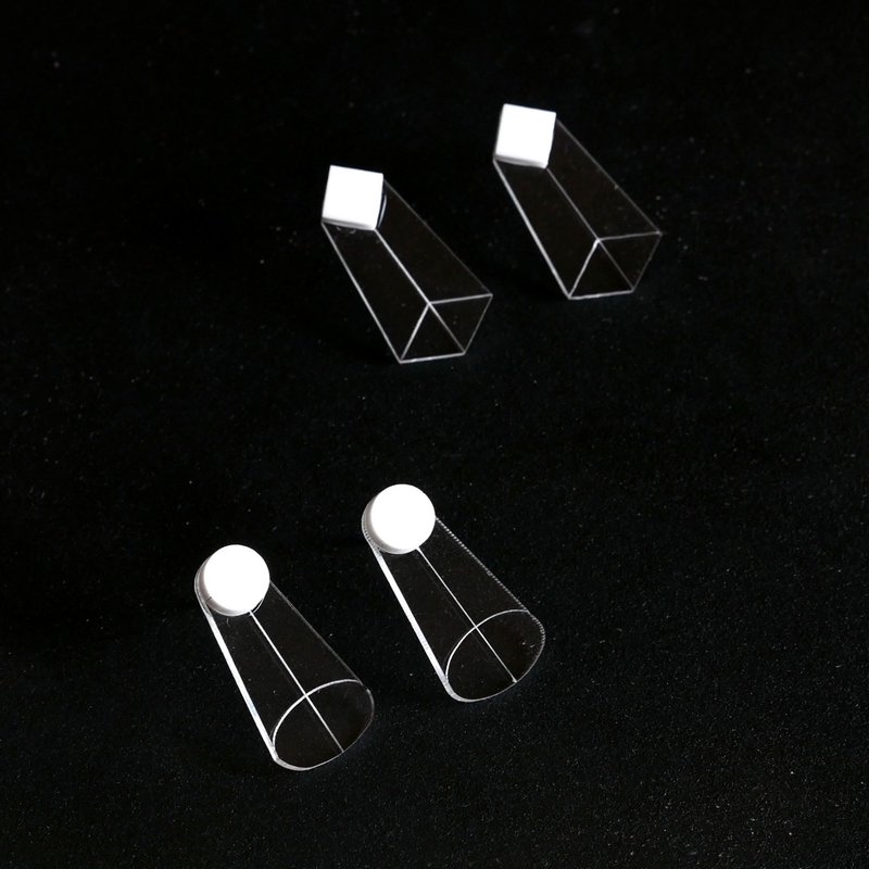 几何光柱 - 耳环/耳夹 - 压克力 白色